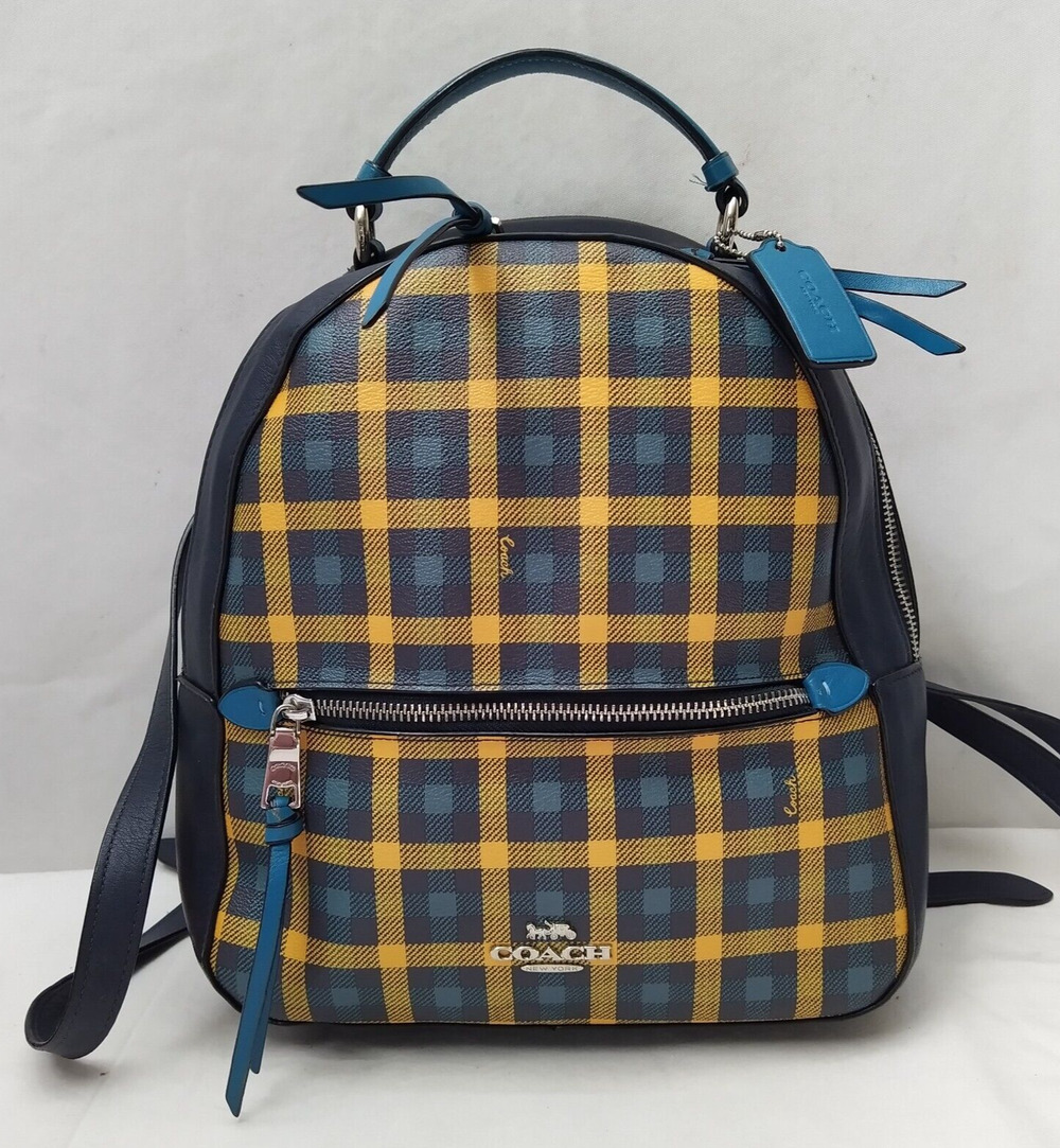 Coach Jordyn Multicolor Leather With Gingham Print Zipper Closure Backpack